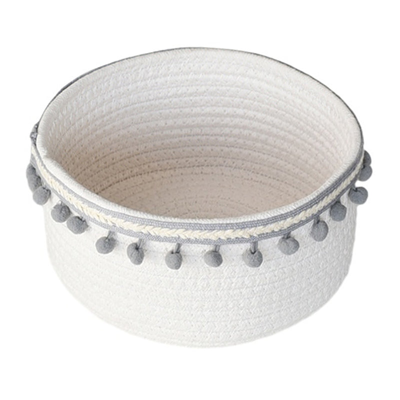 Woven Cotton Rope Storage Basket Desktop Storage Holder with Pompom Tassel Woven Cotton Rope Storage Basket Desktop Storage Holder with Pompom Tassel